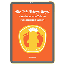 Die 24h-Wiege-Regel Tablet mit Illustration einer Waage und dem Text: Die 24h-Wiege-Regel – Nie wieder von Zahlen runterziehen lassen.