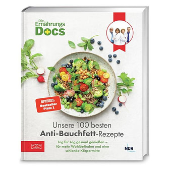 Die Ernährungs-Docs: Unsere 100 besten Anti-Bauchfett-Rezepte Kochbuch „Die Ernährungs-Docs – Unsere 100 besten Anti-Bauchfett-Rezepte“ mit gesunder Gemüse-Bowl auf dem Cover